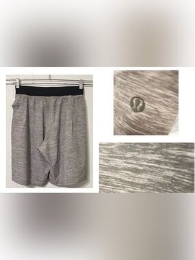 Lululemon Men’s athletica Gray Marled Athletic Shorts with Black Waistband Small